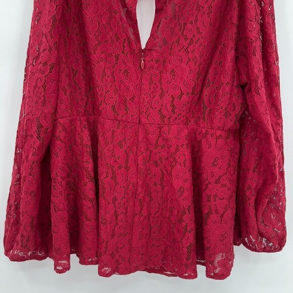 Torrid Plus Women's Peplum Lace Long Sleeve Lined Red Top 2X - Picture 8 of 10